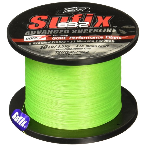 Sufix 832 Braid Line-1200 Yards (Neon Lime, 10-Pound)