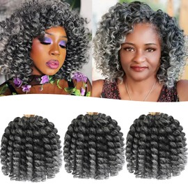 Svolna Jamaican Bounce Crochet Hair Extensions 8 inch Ringlet Wand Curl Crochet Hair Curly Pre Looped Crochet Braids Grey Crochet Braiding Hair 60 Roots (8Inch (Pack of 3), TGrey)