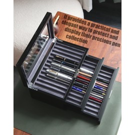 Bonaking Pen Display Case with 36 Pen Slots, Fountain Pen Case, Wood Pen Storage Organizer, Pen Box Display for Men Gift, Pen Display Box with Glass Window(black ash veneer finish, dark gray velvet)