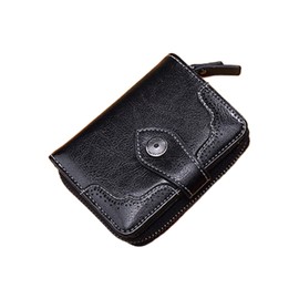 Women Fashion Retro Leather Ladies Purse Zipper Wallet Wallet Men Leather Vintage Fashion (Black, One Size)
