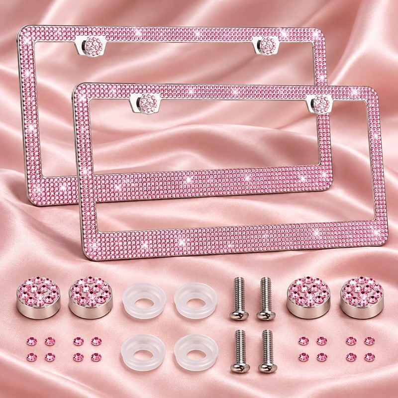 2pcs Bling Rhinestone License Plate Frame, Sparkling Crystal Car Tag