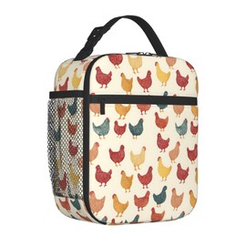 Zeleda Colorful Chicken Lunch Bag, Polyester Tote Bags with Cute Cartoon Hen, Rustic Insulated Lunchbox, Portable Lunchbag Decor Gifts for Work, Picnic, School, Travel, Hiking, Beach or Fishing