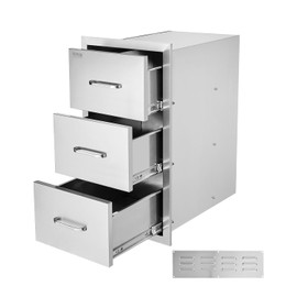 VEVOR Outdoor Kitchen Drawers, 18.5"W x 22.5"H x 22.5"D Triple Access Drawers, Stainless Steel Flush Mount Cabinets, BBQ Island Drawers Storage with Handle, for Outdoor Kitchens or Patio Grill Station