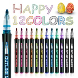 Valentines Day Gifts for Kids, Teen Girl Girls Trendy Stuff, Easter Basket Stuffers for Teens, 12 Colors Shimmer Markers Outline Pen for Birthday Gifts for Boys Girls Teens Party Drawing Art Supplies