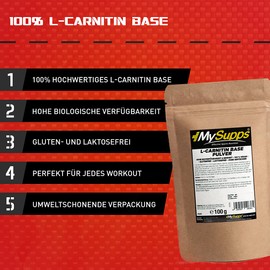 MySupps- L-Carnitine Base, Ultra-Fine L-Carnitine Base Powder in Environmentally Friendly Kraft Paper Packaging, Diet Support, for Strength and Endurance Athletes, Made in Germany (500 g)
