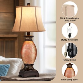 29" Tall Farmhouse Rustic Table lamps Set of 2 for Living Room,3-Color Temperature Dimmable Country Antique Bedroom Nightstand Lamps for Retro Decor,Amber Vintage Traditional Bedside Lamp (Dark Brown)
