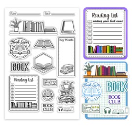 PH PandaHall Book Reading Label Clear Stamps Craft Stamps Mini Art Label Plastic Stamp Clear Rubber Stamps Transparent Silicone Stamp for DIY Scrapbooking Card Making Photo Album Decorative