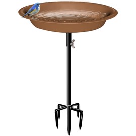 Mokeyder 29 Inch Height Detachable Bird Bath with Metal Stake Stand, Oval Shape Birdbath Bowl Spa & Birdfeeder with 5-Prong Base for Outdoor Garden, Brown