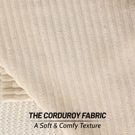 Mecatny Corduroy Pillow Covers 16x16 Inch Set of 2 - Striped Throw Pillow Covers with Wide Border for Living Room, Bed - Soft Square Decorative Pillow Covers for Couch - Beige
