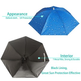 Bocampty Umbrella Hat, 37 inch Fishing Umbrella Hat Hands Free Foldable UV Protection Umbrella Cap Adjustable Headwear for Fishing Golf Beach Gardening Sunshade Outdoor