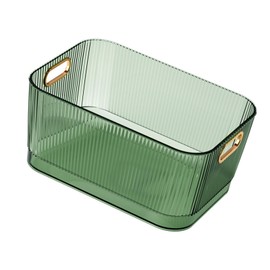 EVGATSAUTO Acrylic Desktop Storage Basket Transparent Green Acrylic Storage Bin for Skincare Products Cosmetics (M (23x16x10.2cm/9.06x6.30x4.02in))