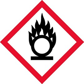OSHA Compliant, GHS Flame Over Circle, Pictogram, Red Border, Black Symbol, Picto, White Base, Laminated, Safety Decal stickerdecal Vinyl Sticker, (5/8" x 5/8" (39 per))