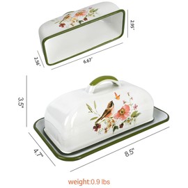 Enamel Butter Dish with Lid Vintage Enamelware Butter Keeper with Flower and Bird Patterns Farmhouse Butter Container Butter holder for Countertop Kitchen Decor