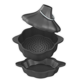 UKENEM Cast Iron Saucepan & Chocolate Melting Pot, Small Sauce Pan & Tart Pan with Lid and Steamer, Garlic Roaster and Rice Pot for Baking, Grilling and Daily Cooking, Heavy Duty Multi-Functional Pot