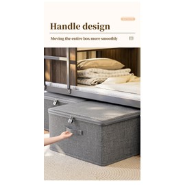 Foldable Storage Boxes with Lid and Handle, Fabric Storage Containers for Clothes,Storage Bins with Zipper Portable, Gray，Set of 2（L+XL