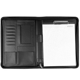 Comzantor A4 Leather Document Folder, Organiser Folder, Writing Case, Conference Folder, File Folder with Zip, Work Folder, Leather Folder, Clipboard Folder, Ring Binder Portfolio Clipboard