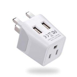 London, Hong Kong, Ireland Travel Adapter Plug by Ceptics - With Dual USB + USA Input - Type G - Ultra Compact - Safe Grounded Perfect for Cell Phones, Laptops, Camera Chargers (CTU-7)
