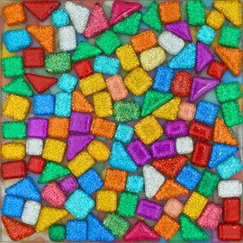 Yuvori Irregular Glitter Mosaic Tiles Kids Adults Modern Style Bright Colors DIY for Bathroom Living Room Kitchen Balcony 1lb (Mixed Colors)