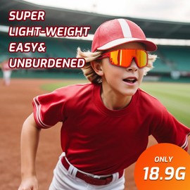 IKSII Kids Polarized Sunglasses Sport Cycling Glasses, Youth Baseball Sunglasses for Girl Boy,Red Lens UV400 Protection 18.9g Ultra-light Wraparound Frame,bike Volleyball Running