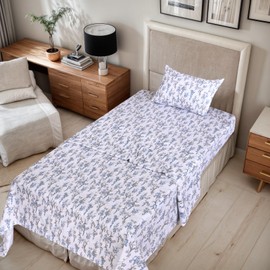 RUVANTI 100% Organic Cotton Twin Sheets Set, 3 Pieces, Soft & Breathable Percale Weave Bedding, Deep Pocket 16" Hotel Standard, Crisp Cool Feel, Durable, Perfect Floral Bed Sheet, Deluxe