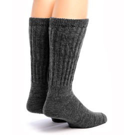 WARRIOR ALPACA SOCKS • Extra Wide • Loose Top Alpaca Socks • Unisex • Comfort Band • Crew (Large, Terry Lined - Grey)