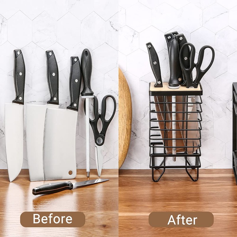 LINFIDITE Knife Block Holder Universal Kitchen Knife Organizer Storage Stand