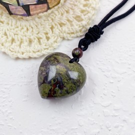 EDEN'S CALL Handcarved Crystal Stone Heart Pendant Necklace for Women Love Healing Quartz Pendant with Adjustable Cord, Dragon Blood