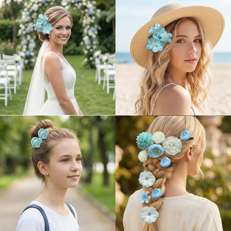 21Pcs Boho Flower Hair Clips Floral Barrettes for Bride Wedding