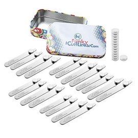 Funky Cufflinks 20 Magnetic Collar Stays with Magnets in 2 Sizes with Storage Tin Silver