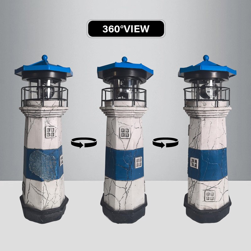 Darkdec Solar Lighthouse Statue Outdoor Decor – Rotating LED Solar