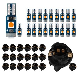 HQRNYP 20PCS T5 T10 LED Bulbs Dash Lights with Socket Instrument Cluster Light LED Bulb Replacement Dashboard Panel Gauge Indicator Lamp, 3030 Chips Super Bright 12 Volt Replacements PC74 PC37 PC118