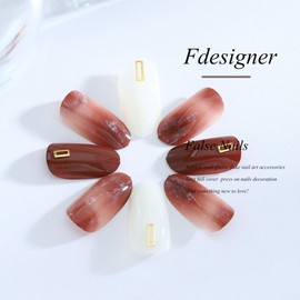 Fdesigner Fashion Fake Nails Acrylic Nail Tips Nude False Nail Art Accessories Long Press on Nail Full Cover Oval Artificial Nail Glossy for Women and Girls (Fashion)