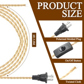 Relaxweex Twisted Cloth Covered Lamp Cord with Switch and Plug, 18AWG Fabric Electrical Cord Plug in Pendant Light Cord Lamp Twisted Wire Lamp Cord Replacement Stripped Ends Ready for Wiring(5.91 ft)
