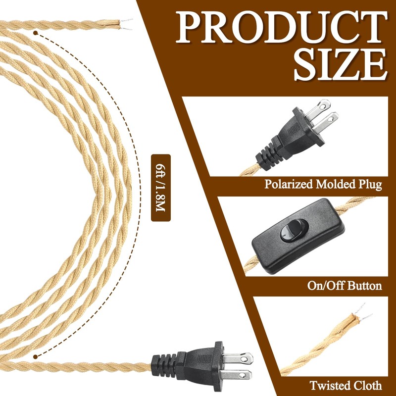 Relaxweex Twisted Cloth Covered Lamp Cord with Switch and Plug,