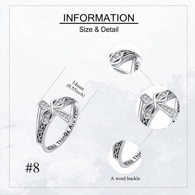 CUPENDA Cross Ring 925 Sterling Silver Cross Infinity Filigree Zircon
