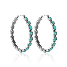 Bohemian Turquoise Geometric C Shape Drop Dangle Earrings Ethnic Hoop Colorful for Women Girls Statement Western Cowgirl Tribal Boho Jewelry, Stone, Turquoise