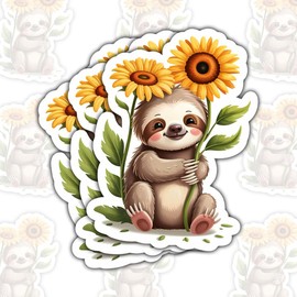 3Pcs Sloth Sunflower Sticker, Meme Cute Sloth Sticker, Meme Slothy Hug Sunflower Stickers Gift for Girls, SlothLovers, Cute Animal Decal Waterproof for Laptop, Water Bottle, Tumbler (Normal, 3")