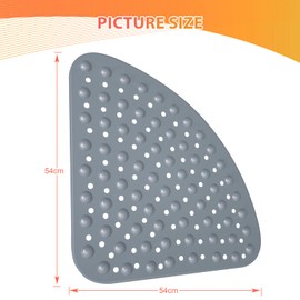 KOVOSCH Corner Shower Mat Non Slip Anti Mould,54*54 Quadrant Shower Mat For Inside Bath,Curved Shower Mat For Shower Or Tub,Safety Mats With Drain Hole,Machine Washable Antibacterial (GREY, 54*54 cm)