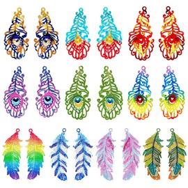 COLIGREE 50pcs Multicolor Filigree Feather Charms Two Face Painted Colorful Plume Pendant for DIY Earring Necklace Jewelry Making Bookmark Hanging Decorations (Mixed Small)