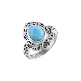 Natürlicher Birnenförmiger, oxidierter antiker Larimar-Edelsteinring, 925 Sterling Silber Statement-Schmuck für Sie 58 (18,5)