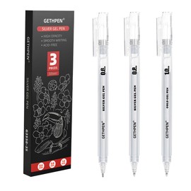 GETHPEN Silver Gel Pens 3-Pack - 0.6/0.8/1.0mm Fine Point Opaque Silver Archival Ink Pen for Black Paper Drawing, Sketching, Illustration, Bullet Journaling