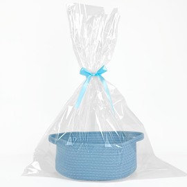 Gift Basket with Gift Bag & Ribbon- Small Woven Baskets for Gifts Empty, Rope Easter Basket with Handle Decorative Storage for Baby Showers, Toys & More, 12"X 8" X 5"