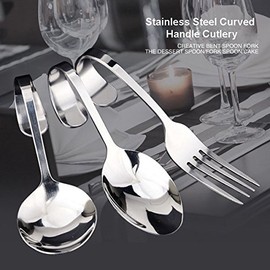 Bluelover Stainless Steel Curved Handle Spoon Fork Cutlery Tableware Ellipse Spoon