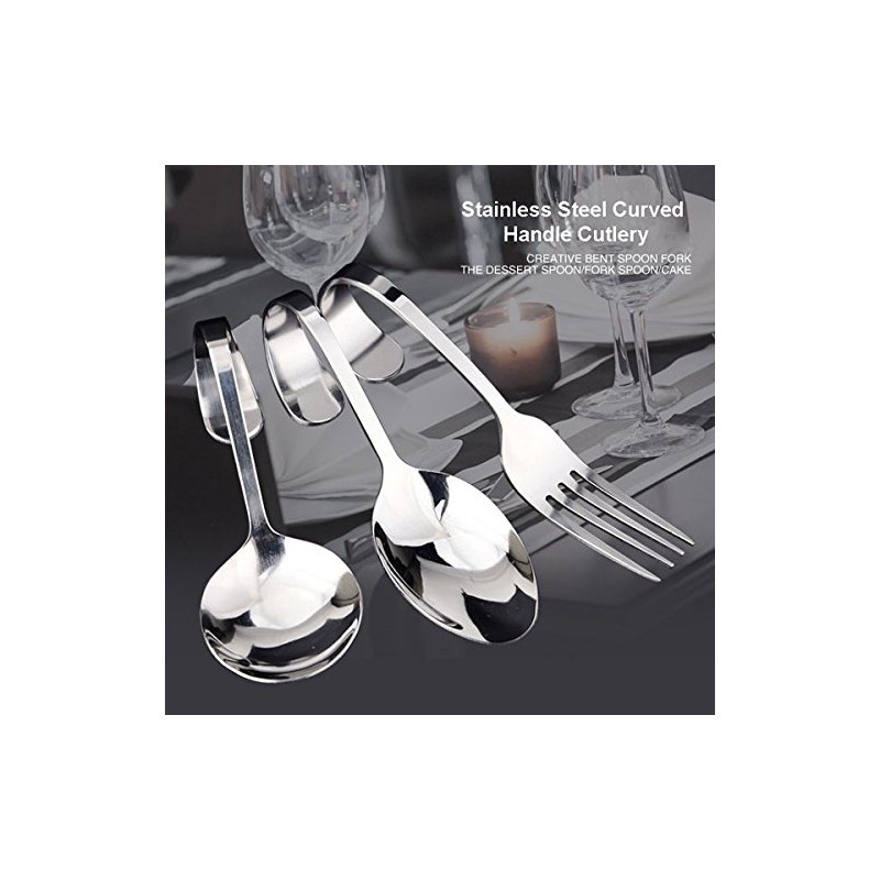 Bluelover Stainless Steel Curved Handle Spoon Fork Cutlery Tableware Ellipse