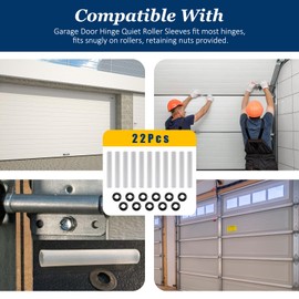 22Pcs Garage Door Hinge Quiet Roller Sleeves with Roller Shaft Nuts Gaskets Compatible with Quiet Garage Door Rollers Bearing
