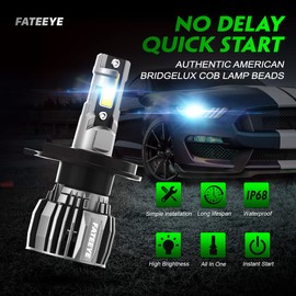 FateEye 2024 H4 LED Headlight Bulb,13000LM Super Bright LED Car Headlight Conversion Kit, 60W Top-Level Chip, Halogen Headlight Replacement Temperature Control, 6500K, Plug and Play (H4)