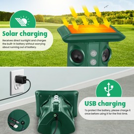 Solar Animal Repellent Outdoor with Vibration and Motion Sensor, Waterproof with Flashing Light, Ultrasonic Pest Repellent for Snakes, Moles, Cat, Dog, Squirrels, Deer, Raccoons, Coyotes, Rabbit