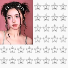 32 PCS 1.22" Star Hair Clips, Y2K Accessories, Non-Slip Metal Snap Silver Barrettes for Kids & Girls & Women kpop Styling