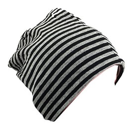 Miobo Children's Slouch Beanie Hat, Cotton, Stripes, black/grey