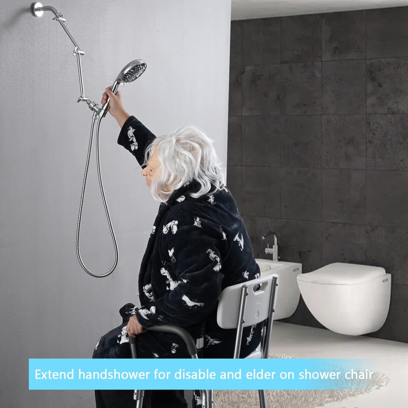 PDPBath Shower Extension Arm, 16" Upgrade Solid Brass Shower Head